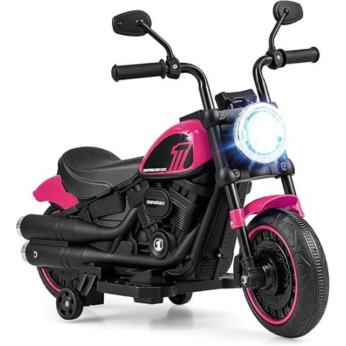 HONEY JOY Ride On Motorcycle, 6V Toddler Motorcycle with LED Light, Music, Foot Pedal, Forward/Backward, Soft Start, 3-Wheel Battery Powered Electric Motorcycle for Kids, Gift for Boys Girls (Pink)