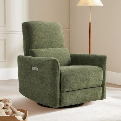 Kensie Moss Green Faux Leather Swivel Power Recliner
