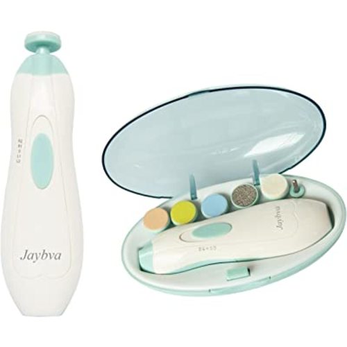 Baby Nail File Electric Nail Trimmer - Jaybva Safe Baby Nail Clippers Cutter for Newborn Children Toddlers Kids with LED Light Blue and Green