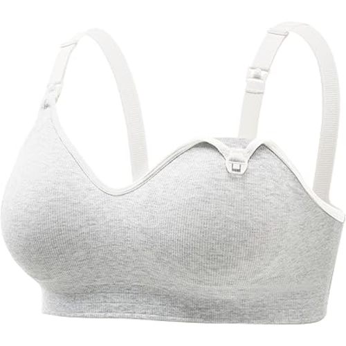 Momcozy U.S. Cotton Nursing Bras for Breastfeeding Seamless Maternity Bra | Soft & Comfort, Pregnancy Bralete, Wireless Fixed Padded Molded Cups, Adjustable Straps, One-Hand Nursing Clip