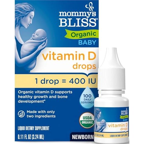 Mommy's Bliss Organic Baby Vitamin D Drops, No Artificial Color, 0.11 Fl Oz | Vitamin D3 that promotes healthy growth and bone development in newborns and up; 100 servings per pack