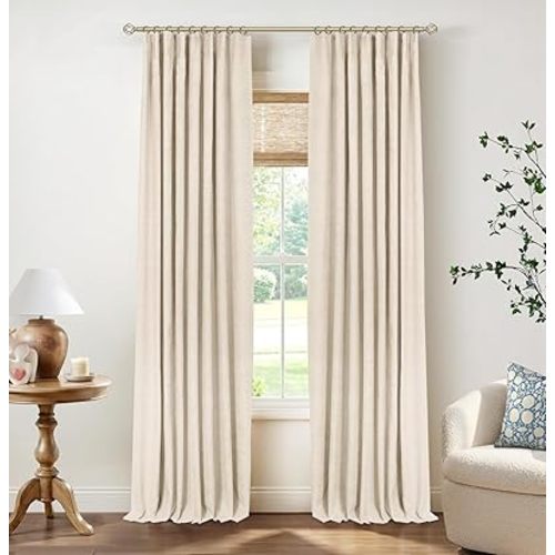 INOVADAY 100% Cream Blackout Curtains for Bedroom 84 Inches Long