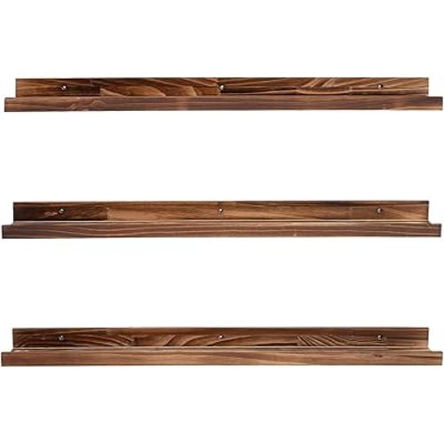 MBYD 36 Inch Floating Shelves for Wall Set of 3, Wall Mount Carbonized Black Picture Ledge Nursery Bookshelf for Bedroom, Living Room, Office, Kitchen, Set of 3 Same Dimensions