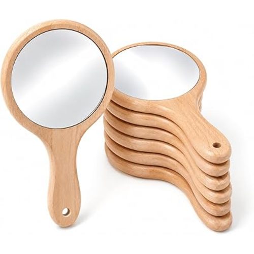 FOMIYES 6Pcs Vanity Mirror Compact Mirror Womens with Handle Purses Vintage Wooden man Makeup Tools Glass