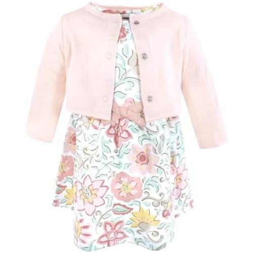 Touched by Nature Infant Toddler Girls Organic Cotton Dress and Cardigan, Rainbows Sunshine