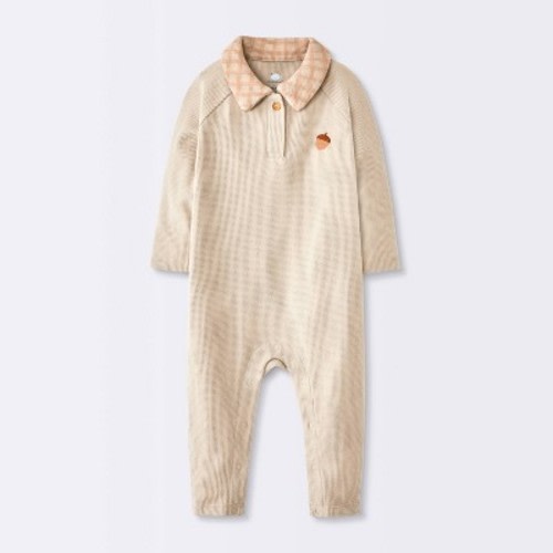 Baby Boys' Collared Acorn Waffle Romper - Cloud Island™ Beige Newborn