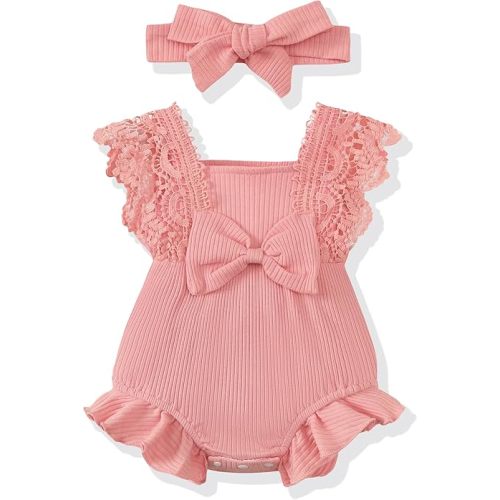 Renotemy Preemie Newborn Baby Girl Clothes Infant Cotton Linen Romper Ruffle Sleeve Jumpsuit Spring Summer Outfits for Girls