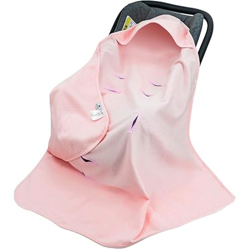Miracle Baby Car Seat Swaddle Blanket, Waffle Carseat Blanket for Babies, Stroller Wrap Blanket for Infants Newborn, 35.4"x35.4" (Pink)