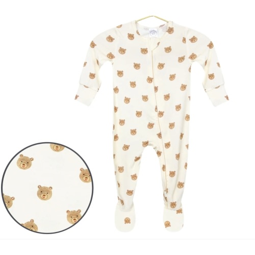 Lou Lou Teddy Zipper Footies 6-12M