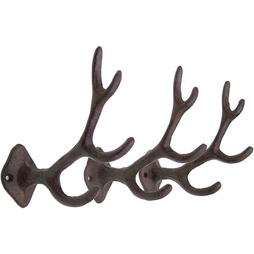 Wowser Antler Wall Hooks, Set of 3, Wall Mounted Decoration, Rustic Decor, 5.5 Inches (Brown)