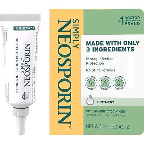 Neosporin Simply Formula 3-Ingredient First Aid Antibiotic Ointment and Wound Care Treatment with Bacitracin Zinc and Polymyxin B Sulfate, Preservative-, Paraben- and Neomycin-Free, 0.5 oz