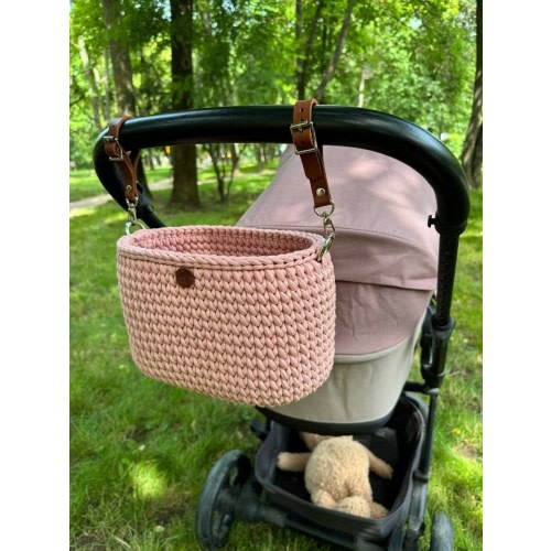 Woven stroller organizer, baby carriage bag, diaper bag, pram caddy, gift for new mom, stroller accessories, storage basket