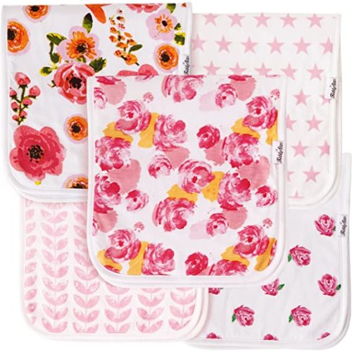 KiddyStar 5-Pack Burp Cloths – Organic Cotton, Soft, Large & Absorbent 3-Layer Towels for Newborns – Essential for Feeding & Spit-Up