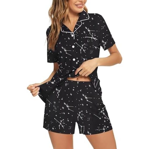 Womens Pajama Set Short Sleeve Button Down Pjs Soft 2 Piece Classic Sleepwear