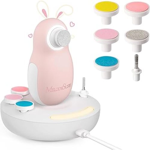 MelodySusie Baby Electric Nail File Kit, PC20F Rechargeable & Safe Nail Trimmer with Night Light, Quiet Operation for Newborns, Infants, Toddlers, Gentle Nail Care Clipper, Pink