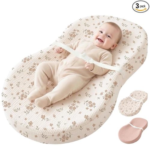 Konssy Muslin Changing Pad with Waterproof Lining Foam, Includes 2 Pack Soft & Cotton Cover, Baby Diaper Changing Pad for Dresser or Table, 32x18 inches (Blossom,Pink)