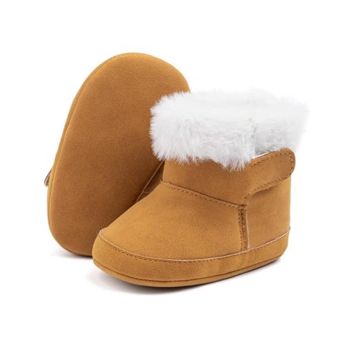 Infant Unisex Warm Fur Lining Soft Boots Baby Winter Ankle Non-Slip Rubber Texture Sole Toddler Winter Snow Crib Shoes