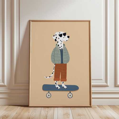 Dalmatian Skateboard Wall Art, Boys Room Print, Neutral Nursery Poster, Modern Kids Printable
