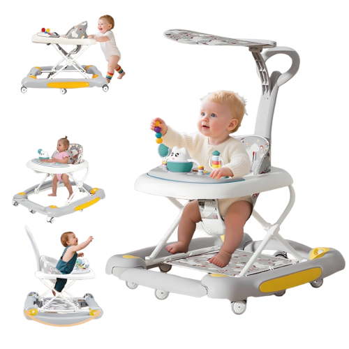 MINGYI 5-in-1 Foldable Baby Walker for 6 Months+ Boys and Girls, Height Adjustable, Push Walker with Wheels(Grey)