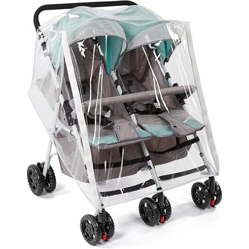 Double Stroller Rain Cover, Waterproof Weather Shield for Side by Side Baby Double Stroller, Twins Stroller Cover for Rain/Wind/Snow/Cold/Dust, Baby Outdoor Accessories