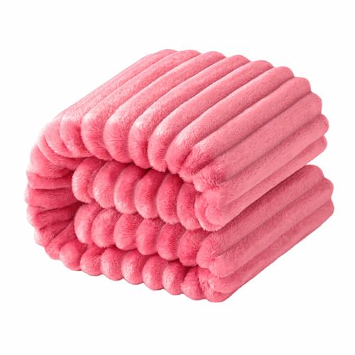 NTBAY Flannel Fuzzy Toddler Blanket, Fluffy Warm and Lightweight Reversible Stripes Design Baby Plush Blanket, 30x40 Inches, Coral Pink