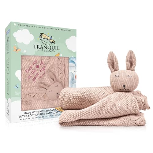 TRANQUIL KIDDO Baby Girl Blankets, Christian Baby Blanket with Embroidered Bible Verse, Super Soft Warm Knit Cotton, Receiving Blankets for Nursery, Christian Baby Gifts, Pinkish Tan