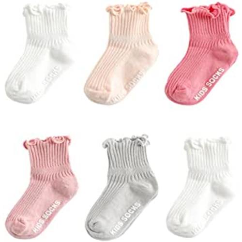 Toddler Anti Slip Non Skid Socks Baby Little Girls Frilly Ruffle 6 Pairs