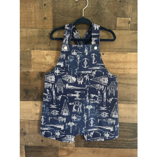 Space Vehicles Overall short Romper made with licensed STAR WARS Fabric. Toddler Overall Romper. Kid's Overall Romper