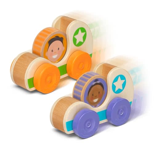 Melissa & Doug GO Tots Wooden Star Cars (2 Cars, 2 Disks) Stacking Toys for Infants, Hand Push Vehicles, Wooden Car Toys for Toddlers Ages 1+ - FSC-Certified