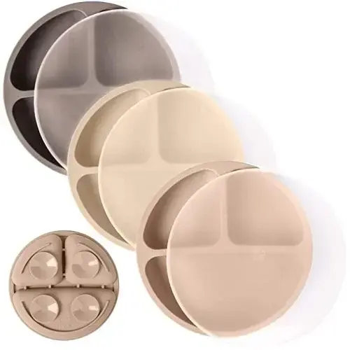 WeeSprout Suction Plates with Lids for Babies & Toddlers - 100% Silicone, Dinnerware Stays Put, Divided Design for Picky Eaters, Microwave & Dishwasher Friendly, 3 Pack