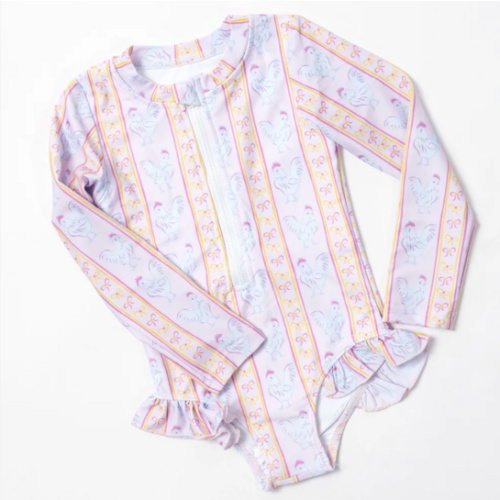 Pink Chickens & Bows Baby Longsleeve Swimsuit – American Farm Company
