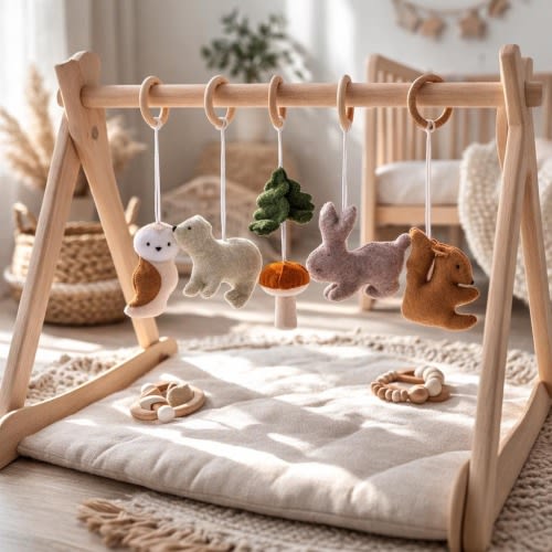 Baby Gym Hanging Toys: Handmade  Felt Woodland Animals