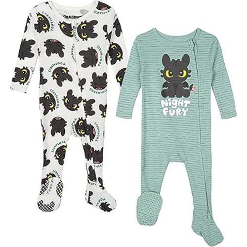 DreamWorks How to Train Your Dragon Toothless Baby 2 Pack Ribbed Sleep N' Plays 2-Way Zip Newborn to Infant Sizes