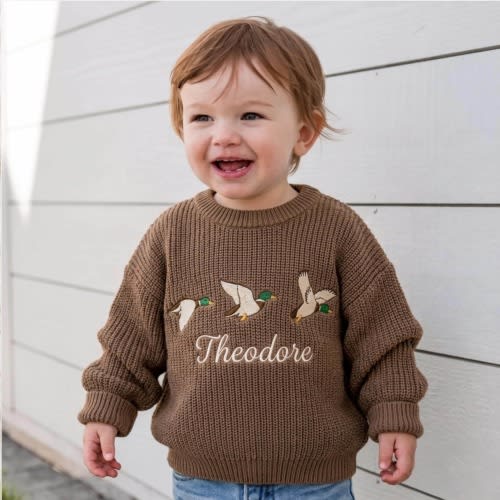 Personalized Mallard Duck Kids Sweater, Custom Duck Hunting Toddler Crewneck, Birthday Gift For Little Hunter