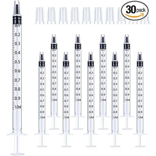 30Pcs 1ml Syringes with Cap Oral Dispenser Syringe, 1cc Plastic Small Syringes for Colostrum Collect Feeding Pets,No Needle Individually Sterile Warpped