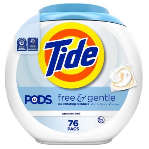 Tide PODS Free & Gentle Laundry Detergent Soap Pacs, HE Compatible, Unscented, Gentle on Skin, 76 Count, Tide PODS Laundry Detergent