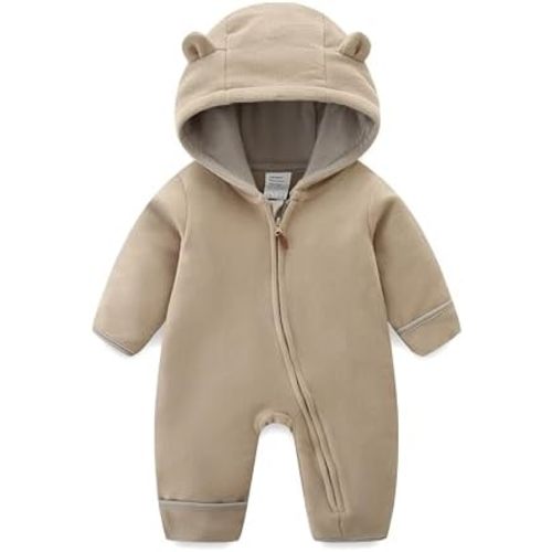 Newborn Baby Bear Onesie Winter Snowsuit With Fold-over Mittens & Footies Zip Up Baby Fleece Jumpsuit 0-18M