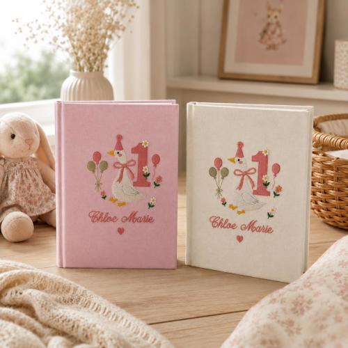 Embroidered Baby Goose Linen Photo Album, One Silly Goose Birthday, Baby Memory Book Keepsake, Baby Shower Gift,First Year Album Embroidery