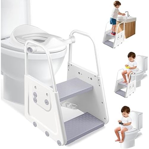 Potty Training Seat with Step Stool - 3 in 1 Potty Training Toilet Seat with Large Handles & Anti-Splash Guard | Foldable Toddler Toilet Seat Adjustable Height Non-Slip Toddler Step Stool