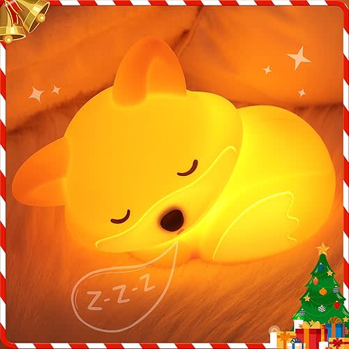 Fox Night Light for Kids, Cute Silicone Lamp with Dimmable 20 Mins Timer, Squishy Animal Nightlight Kids Bedside Decoration Light, Christmas White Elephant Gifts Idea for Baby Girl Boy Friend