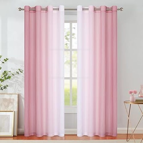 Purainbow Pink Ombre Sheer Curtains 84 Inch Long for Living Room 2 Panels
