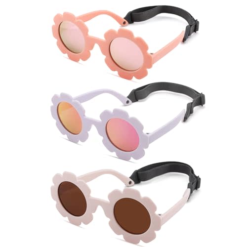 Hycredi Flexible Bendable Flower Baby Polarized Sunglasses with Strap for Newborn Infant Girls Age 0-24 Months