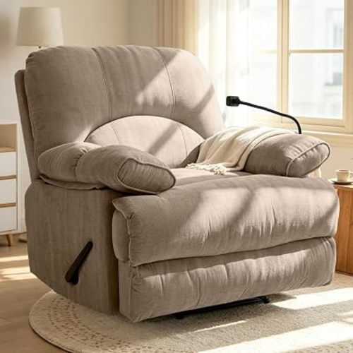 Euthymia Oversized Recliner Chair Chenille Zero Gravity Recliner for Big Man, Extra Wide Recliner with Phone Holder, Heavy Duty Recliner Single Sofa Chair for Living Room, Bedroom, Brown