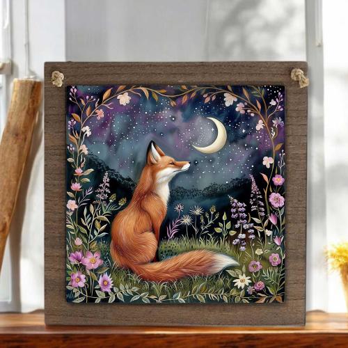 Fox Night Scene Hanging Sign- Whimsical Children's Room Decor
