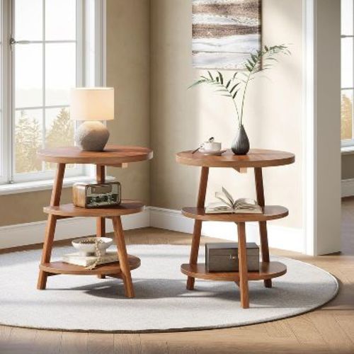 Tribesigns 3-Tier Round End Table, 19.69" W Side Table, Small Round Nightstand for Living Room, Bedroom and Couch Side, Brown