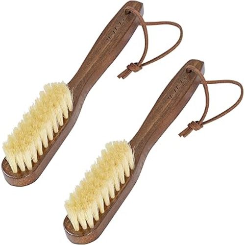 Takavu White Boar Bristle Laundry Stain Brush Set (2 Pack) - Small Spot Cleaner Scrubber for Clothes