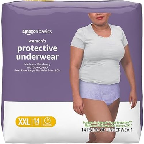 Amazon Basics Postpartum Incontinence Underwear for Women, Maximum Absorbency, Fresh Protection, Bladder Leak Protection, Disposable, XX-Large, Lavender, 14 Count
