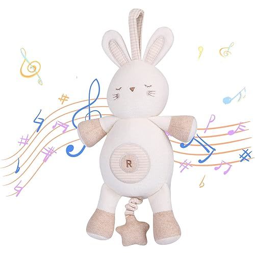 COTTONEBEBE Organic Baby Toys, Stuffed Animal Toy with Lullaby Music for Infant Babies 0 3 6 12 to 36 Months Boy & Girl,Ideal Gift for Newborn (Rabbit, Cotton)