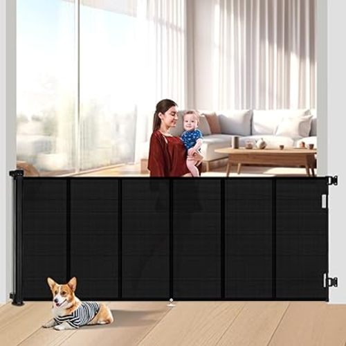120 inch Retractable Baby Gates 48 inch Tall, Retractable Gates with Reinforced Strip Design to Prevent Crawling Through, 10 FT Retractable Dog Gate for Indoor/Outdoor