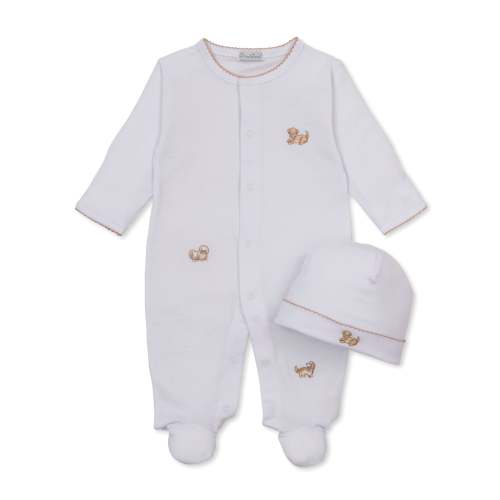 Puppy Paws White/Brown Footie & Hat Set (Size: 3-6 Months)